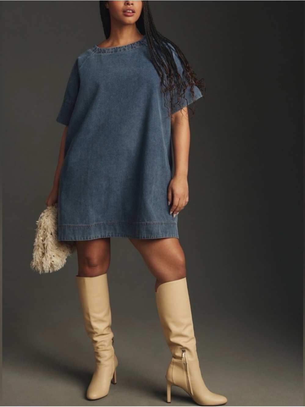 Porridge- Anthropology Denim Shift Dress in Washed Blue
